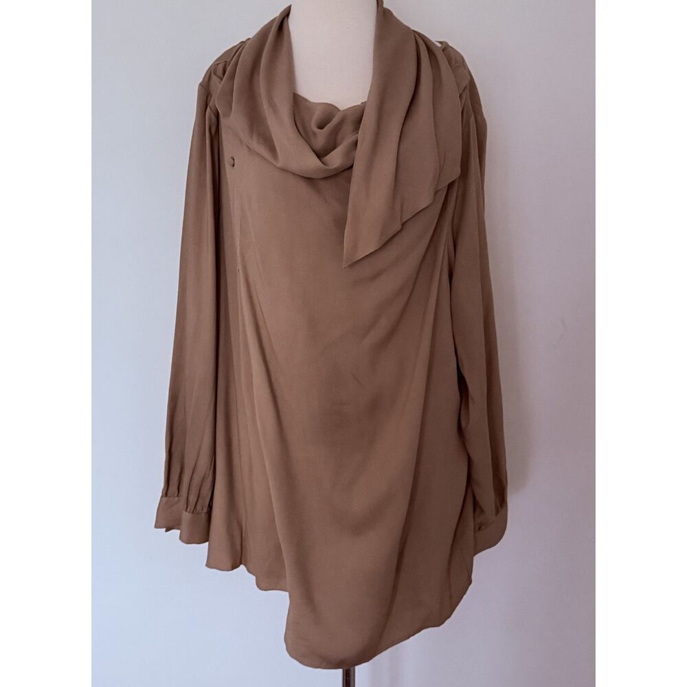 NWOT Soft Surroundings Draped Cowl Brown Tunic Plus Size Relaxed Lagenlook Sz 3X